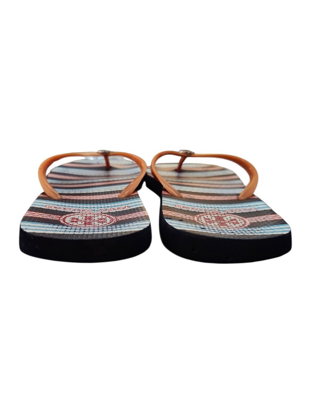 Tory Burch multicolor striped flip-flop sandals with a logo medallion - Picture 6 of 8